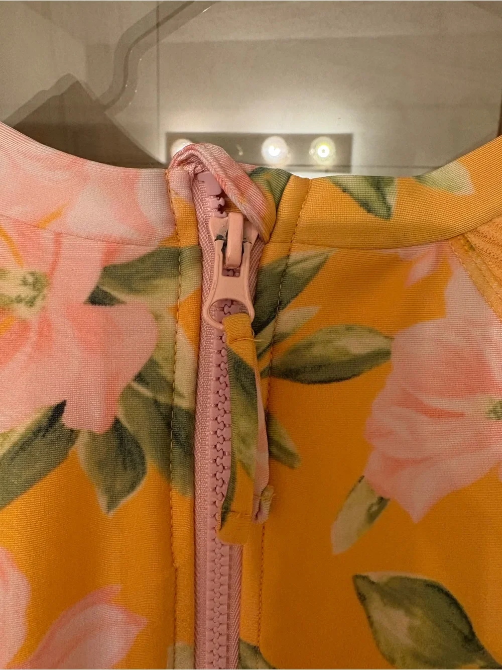 art class Long-Sleeve One-Piece Swimsuit in Yellow with Pink Floral